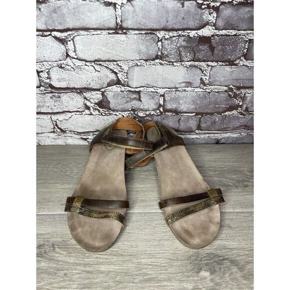 Taos Gold Brown Leather Ankle Strap Cork Wedge Sandals Women Sz 42EU/11M US - Picture 2 of 16